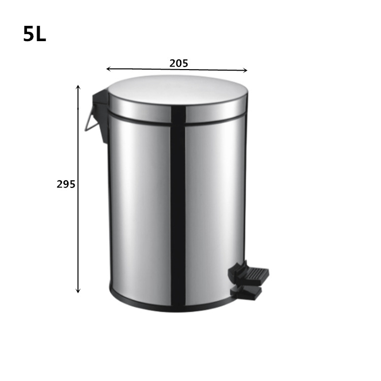 304 Stainless Steel 5L Soft Close Foot Pedal Bathroom Trash Can 8K Mirror Finish